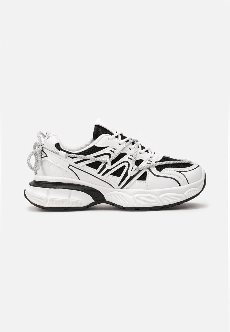 Biało-Czarne Sneakersy z Ekoskóry na Grubej Podeszwie z Podwójnym Sznurowaniem Cellira