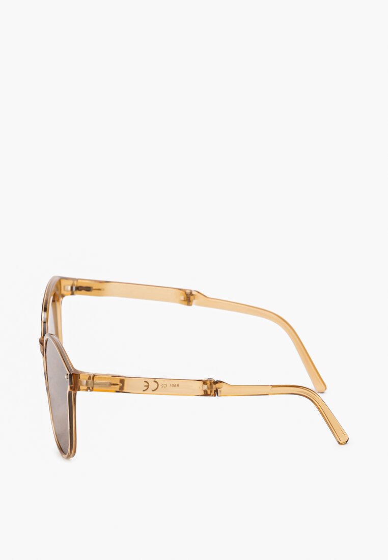 Brązowe Duże Okulary Przeciwsłoneczne z Metalicznym Detalem Tweeda
