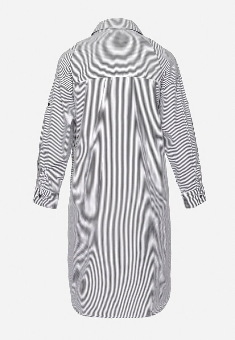 Czarno-Biała Koszulowa Sukienka z Bawełny w Paski Ailoa