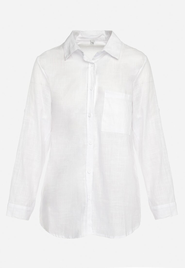 Biała Klasyczna Koszula z Bawełną i Lnem Vilenna