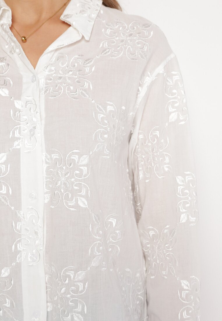 Biała Bawełniana Koszula z Ozdobnym Haftem Svietlia