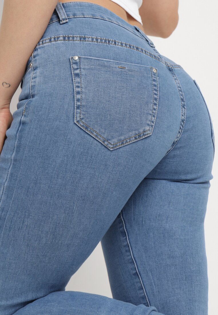 Niebieskie Klasyczne Jeansy Skinny Bawełniane z Kieszeniami Xernia