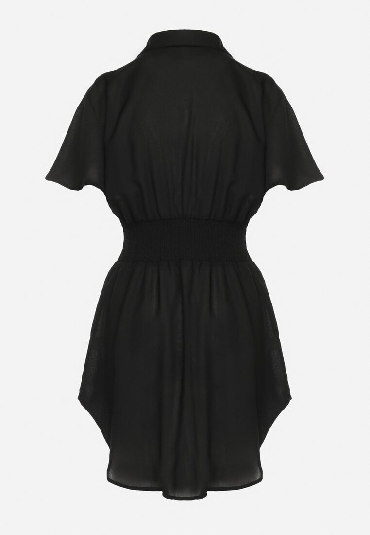 Czarna Koszulowa Sukienka Mini z Wiskozy o Rozkloszowanym Kroju Hokese