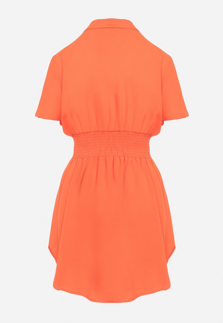 Pomarańczowa Koszulowa Sukienka Mini z Wiskozy o Rozkloszowanym Kroju Hokese