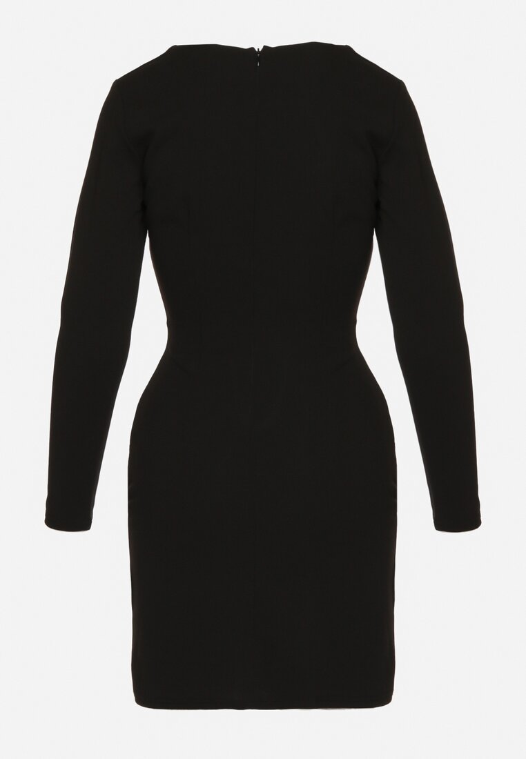 Czarna Sukienka Mini z Kopertowym Dekoltem i Marszczeniami Hiacinta