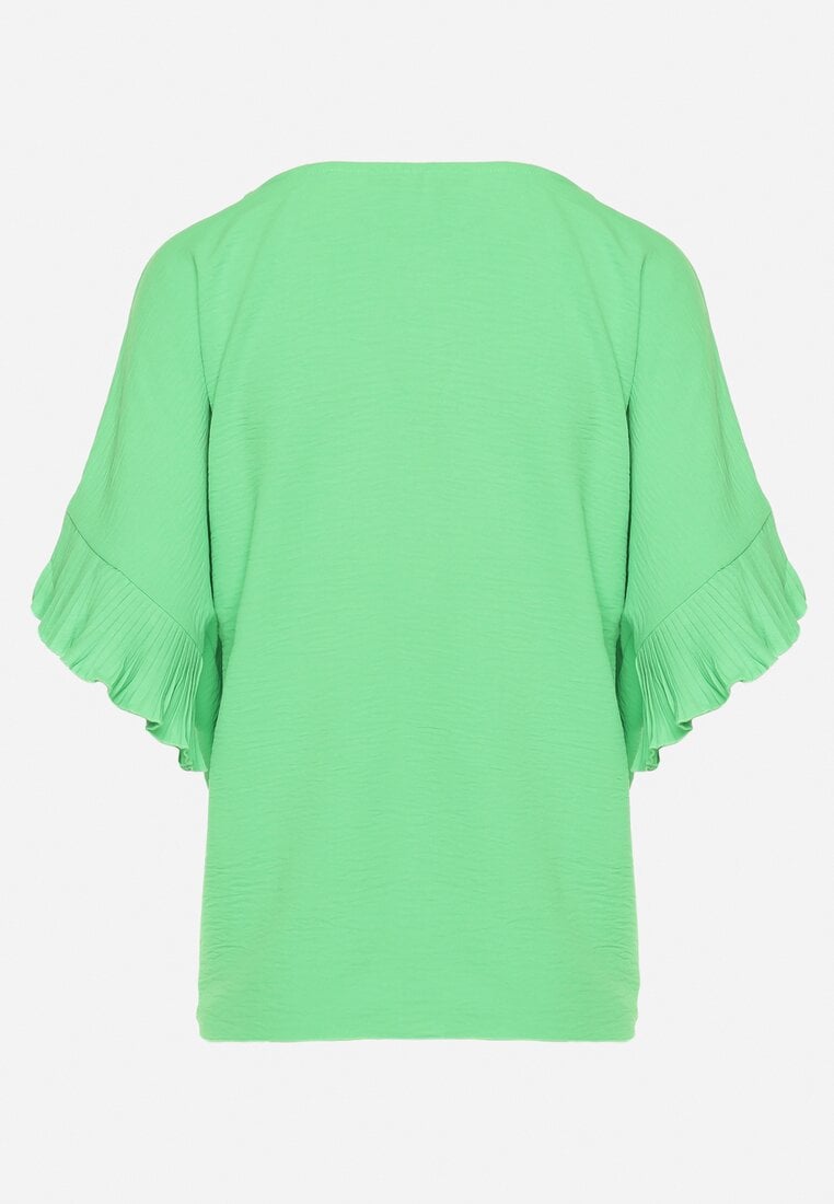 Zielona Bluzka z Ozdobną Falbanką i Wiązaniem na Dole Linasetta