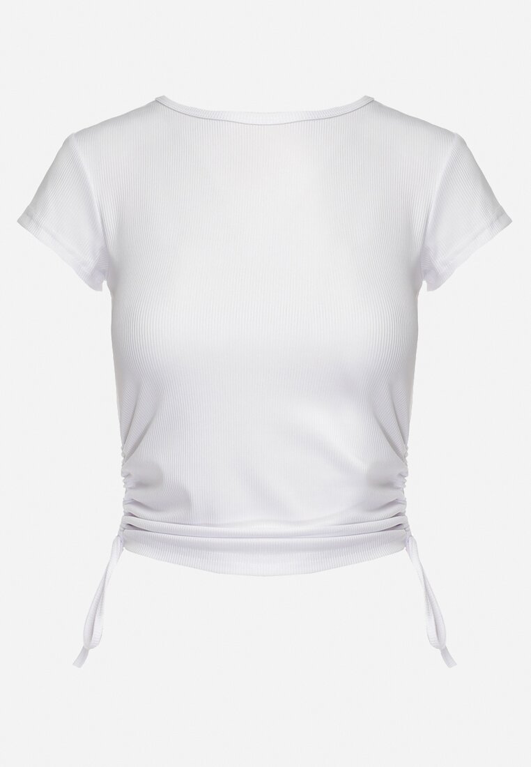 Biały T-shirt z Rozcięciami Ściąganymi Sznurkiem Springa
