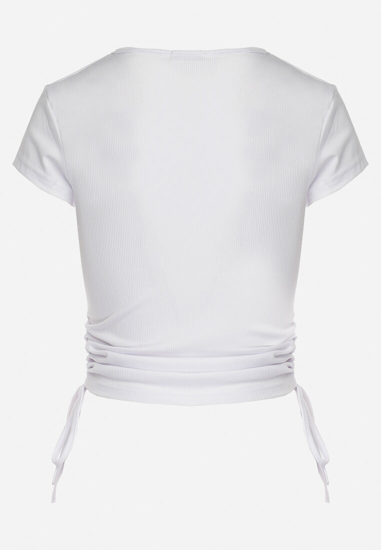 Biały T-shirt z Rozcięciami Ściąganymi Sznurkiem Springa