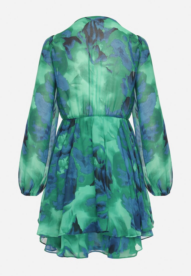 Zielona Sukienka Mini z Kopertowym Dekoltem i Wzorem Tie-Dye Arisel
