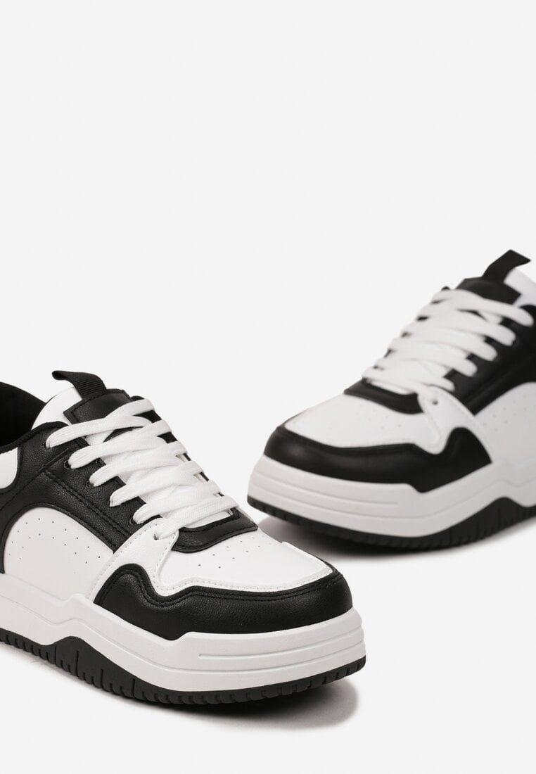 Czarno-Białe Sneakersy Przed Kostkę z Ozdobnymi Wstawkami Armine