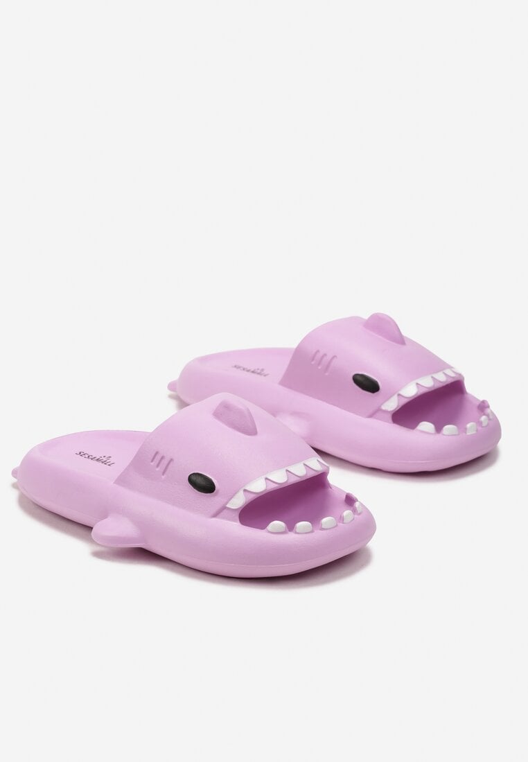 Fioletowe Klapki z Piankowego Tworzywa z Motywem Rekina Lyraen