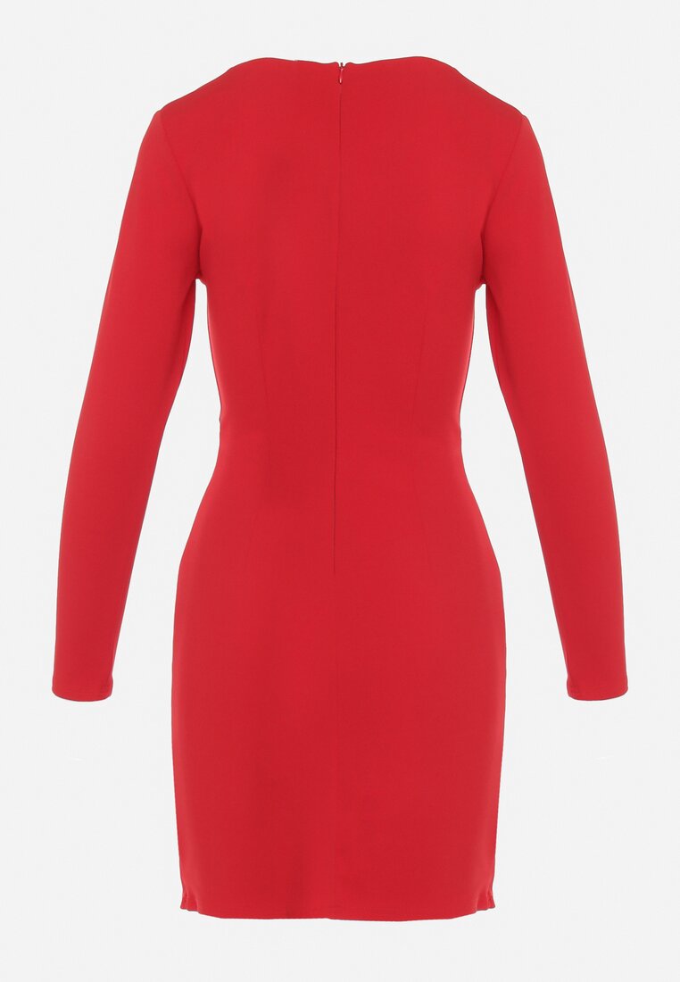 Czerwona Sukienka Mini z Kopertowym Dekoltem i Marszczeniami Hiacinta