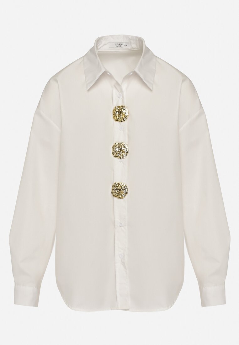 Biała Koszula z Odpinanymi Broszkami na Guzikach  Nixara