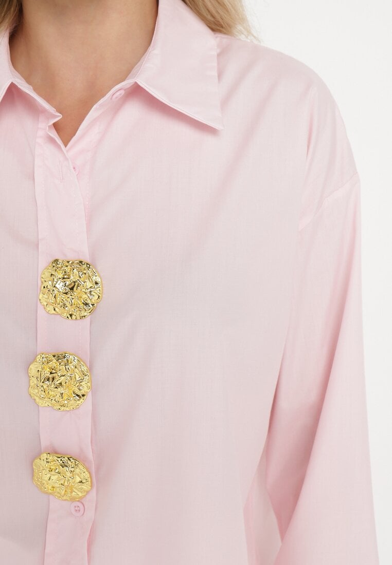 Różowa Koszula z Odpinanymi Broszkami na Guzikach Nixara