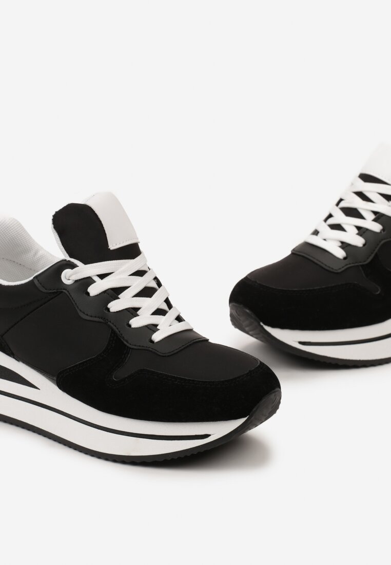Czarne Sneakersy na Platformie z Kontrastową Lamówką Slaias