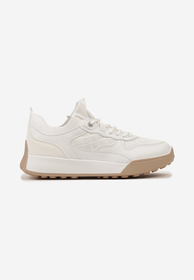 Białe Sneakersy z Materiałowymi Wstawkami Elineri
