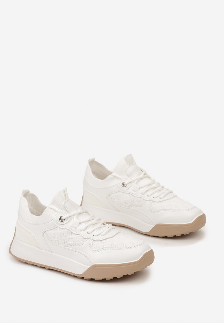 Białe Sneakersy z Materiałowymi Wstawkami Elineri