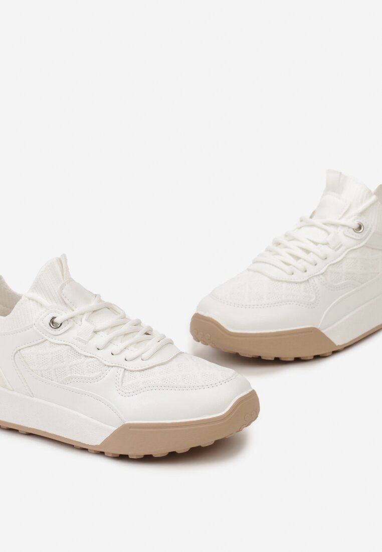 Białe Sneakersy z Materiałowymi Wstawkami Elineri