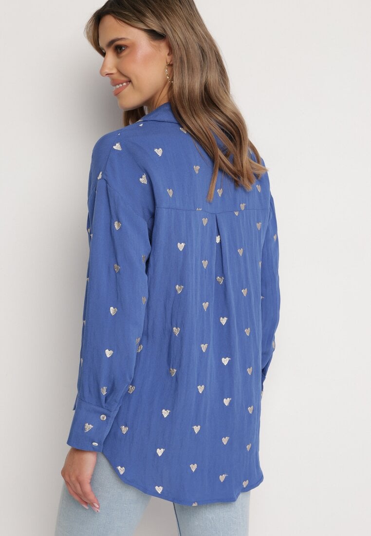 Niebieska Bawełniana Koszula z Lnem o Klasycznym Fasonie Tallriel