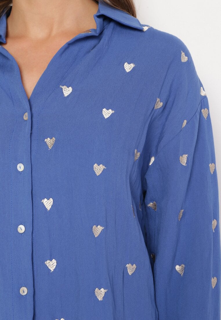 Niebieska Bawełniana Koszula z Lnem o Klasycznym Fasonie Tallriel