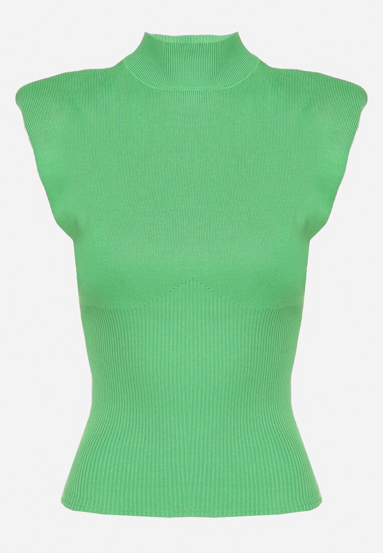 Zielona Bluzka bez Rękawów z Usztywnionymi Ramionami i Szerokim Ściągaczem Rinnaht