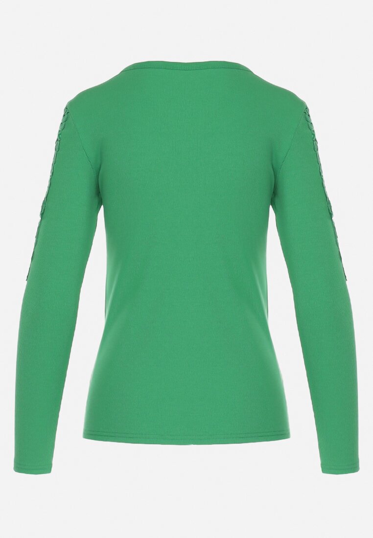 Zielona Elastyczna Bluzka z Ozdobną Koronką Lithaa