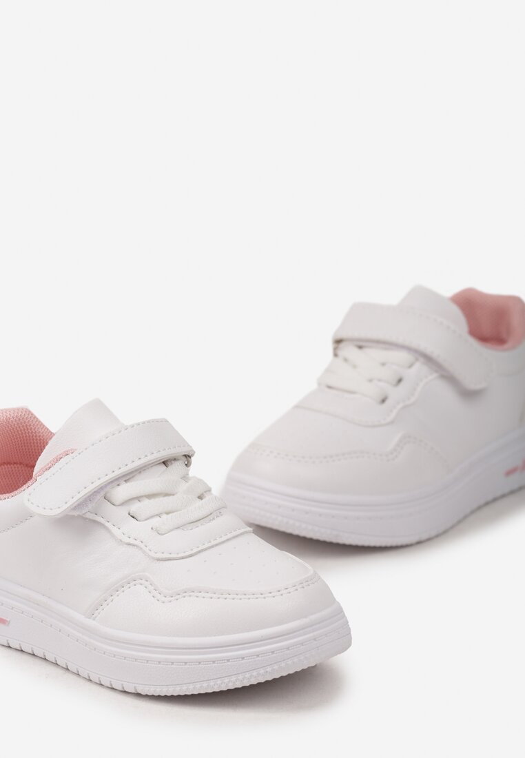 Biało-Różowe Buty Sportowe z Paskiem na Rzep z Imitacji Skóry Mownera