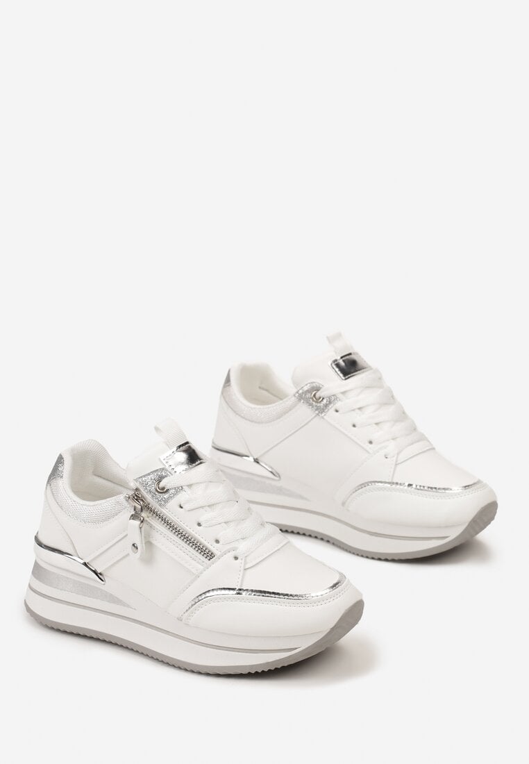 Białe Sneakersy na Platformie z Brokatowymi Akcentami Stelavia