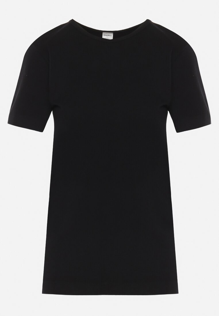 Czarny T-shirt z Okrągłym Dekoltem Idudia