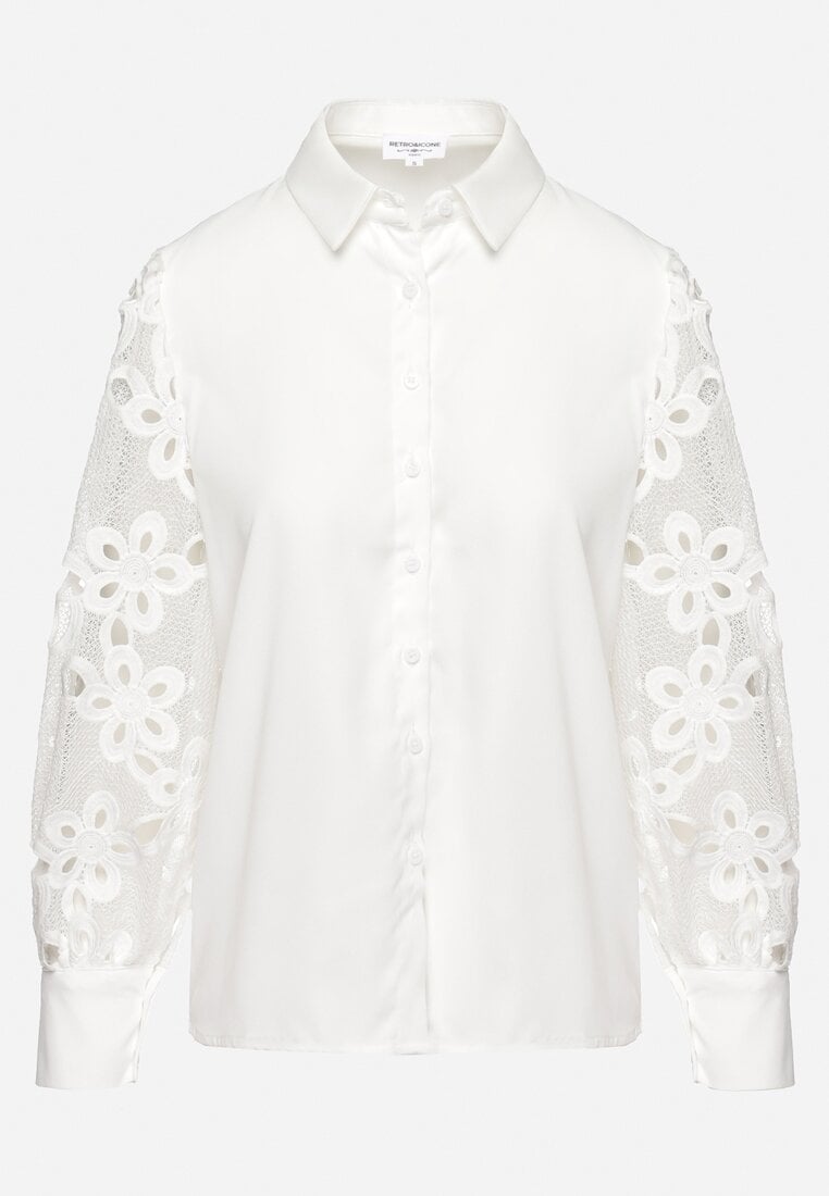 Biała Koszula z Ażurowymi Rękawami Tureia