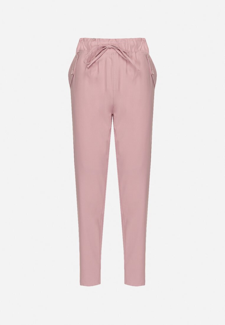 Różowe Spodnie z Talią Paper Pag z Wiązanym Sznurkiem Munisetti