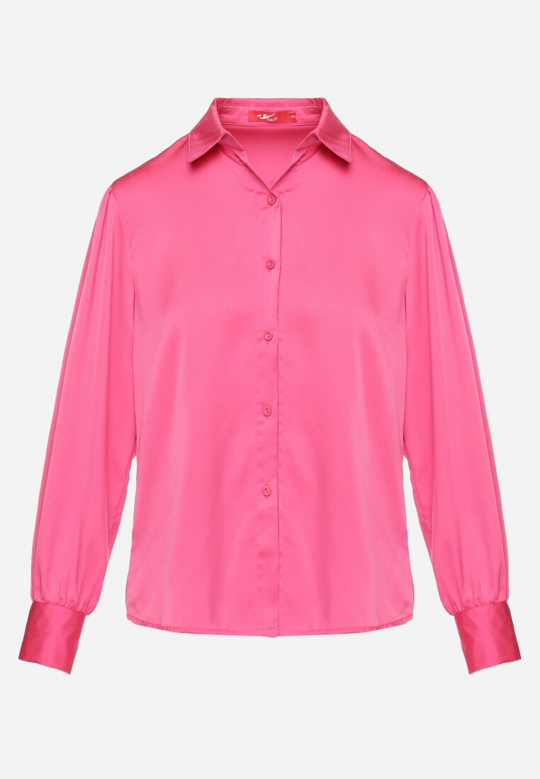 Różowa Satynowa Koszula z Szerokimi Rękawami i Guzikami Buroria