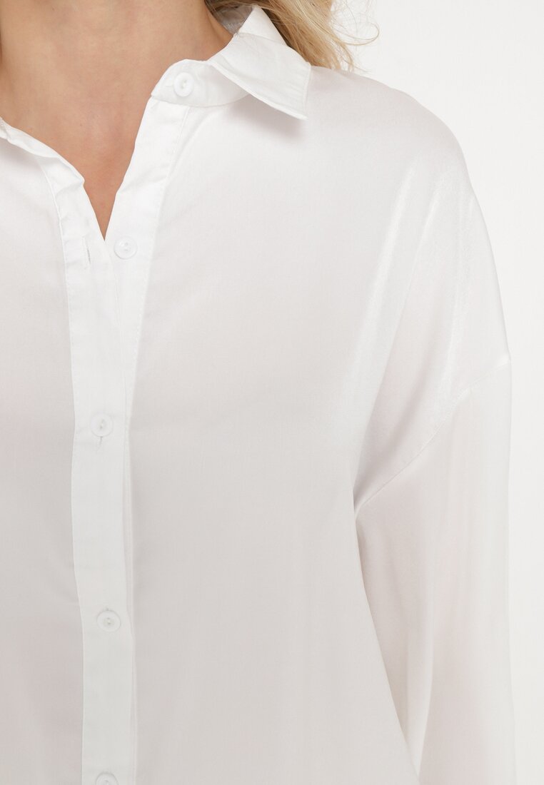Biała Koszula na Guziki o Przedłużonym Kroju Alephio