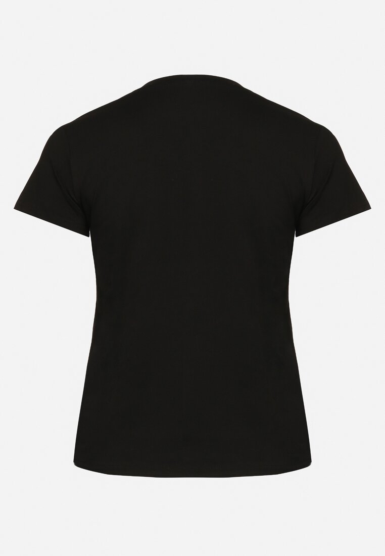 Czarny Bawełniany T-shirt z Nadrukiem na Przodzie Galamella