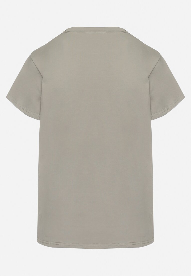 Miętowy Bawełniany T-shirt z Nadrukiem na Przodzie Galamella