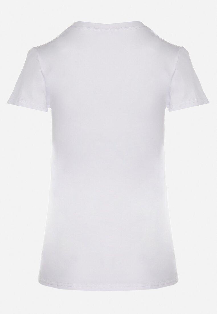 Biały Bawełniany T-shirt z Ozdobnym Napisem i Cekinami Oriella