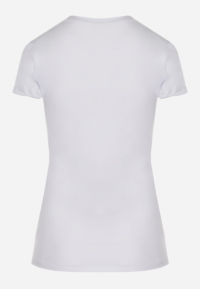 Biały T-shirt z Bawełny Ozdobiony na Froncie Nadrukiem Pandoma