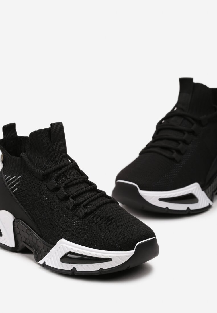 Czarne Sneakersy ze Skarpetkową Cholewką i Grubą Podeszwą Lekkra