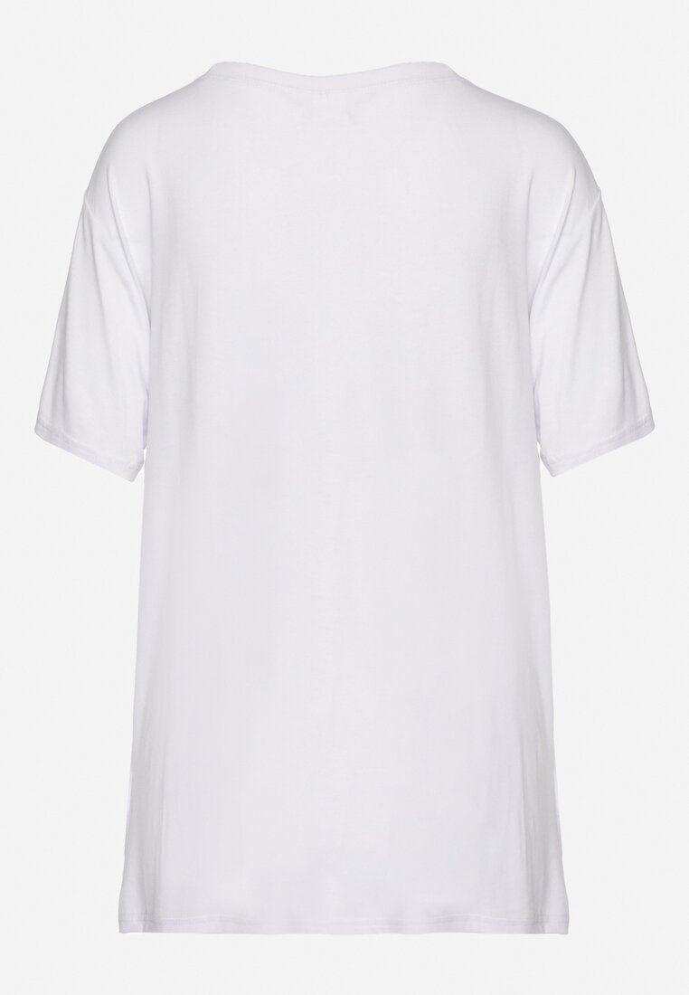 Biały T-shirt z Metalicznym Nadrukiem i Okrągłym Dekoltem Cresida