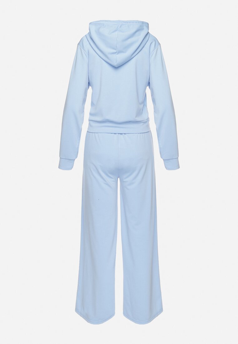 Niebieski Komplet Dresowy Bluza z Kapturem Rozpinana i Szerokie Spodnie Avesmira