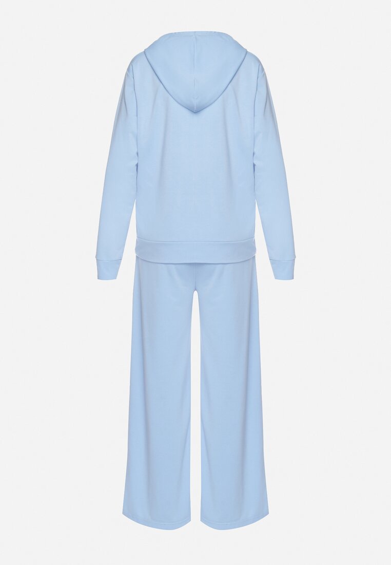 Niebieski Komplet Dresowy o Luźnym Fasonie Bluza na Suwak i Szerokie Spodnie Cristala