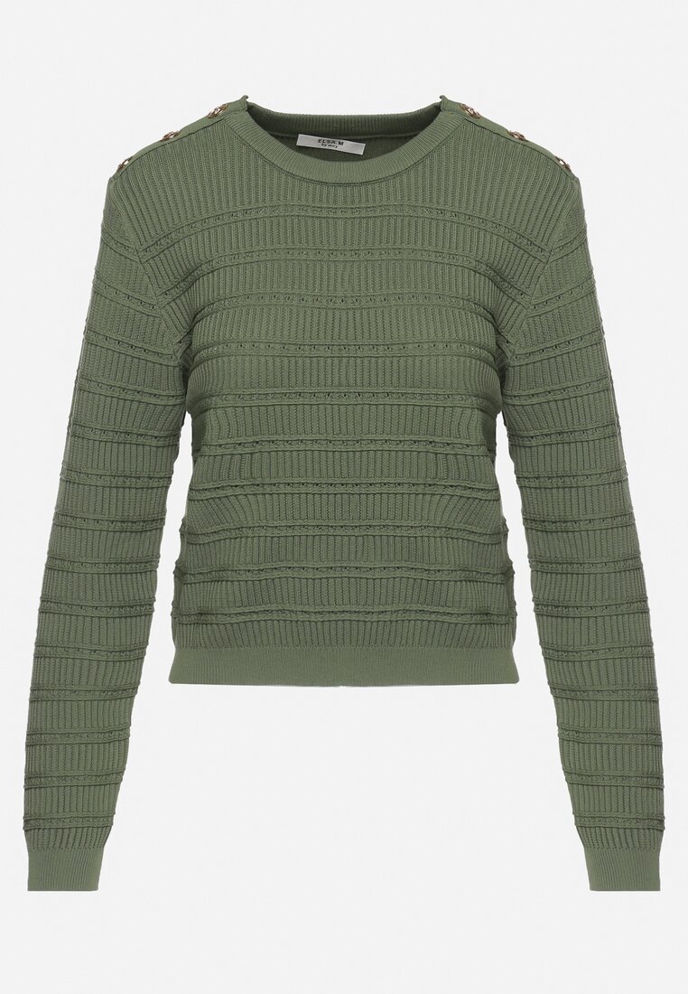 Zielony Klasyczny Sweter z Napami Tavai