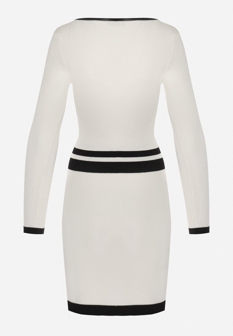 Biały 2-Częściowy Komplet z Prążkowanej Dzianiny Spódnica i Sweter z Długim Rękawem Salimera