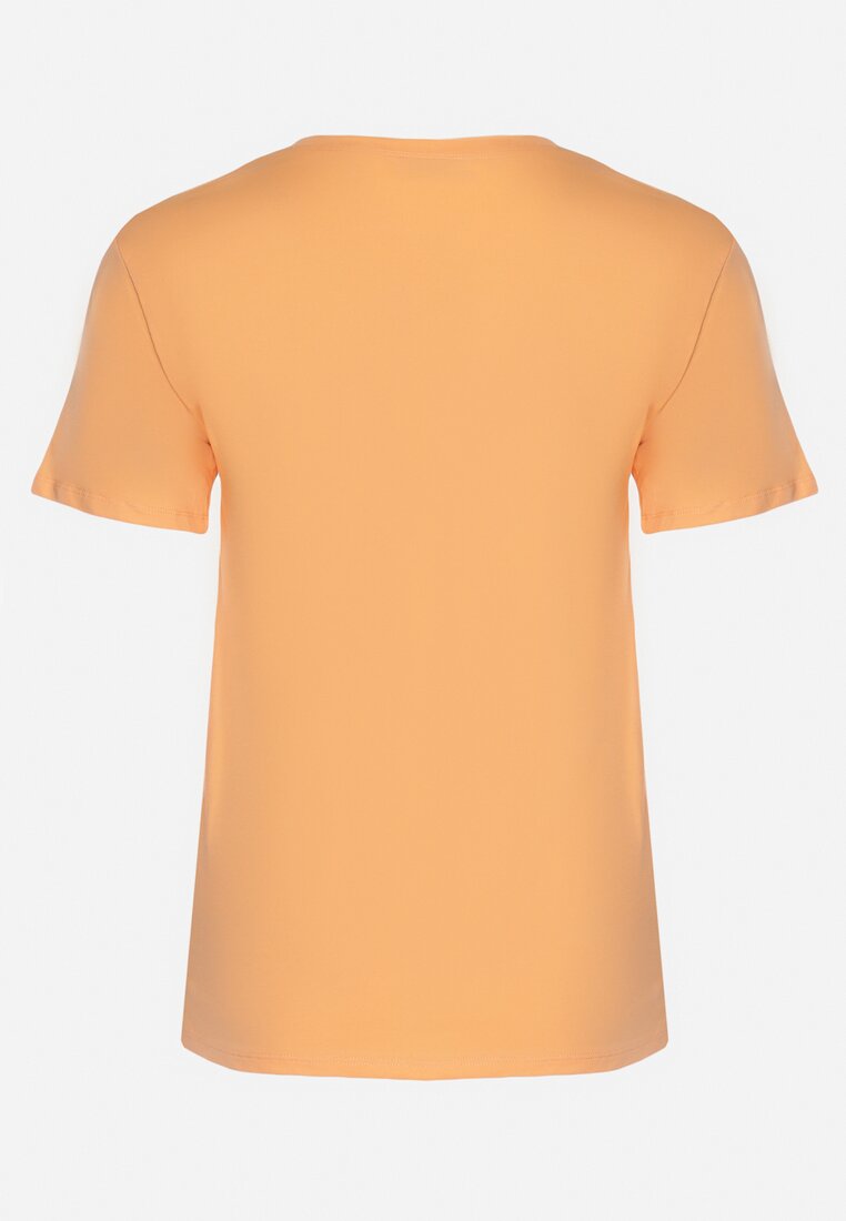 Pomarańczowy T-shirt z Trójkątnym Dekoltem z Elastycznej Bawełny Petunria