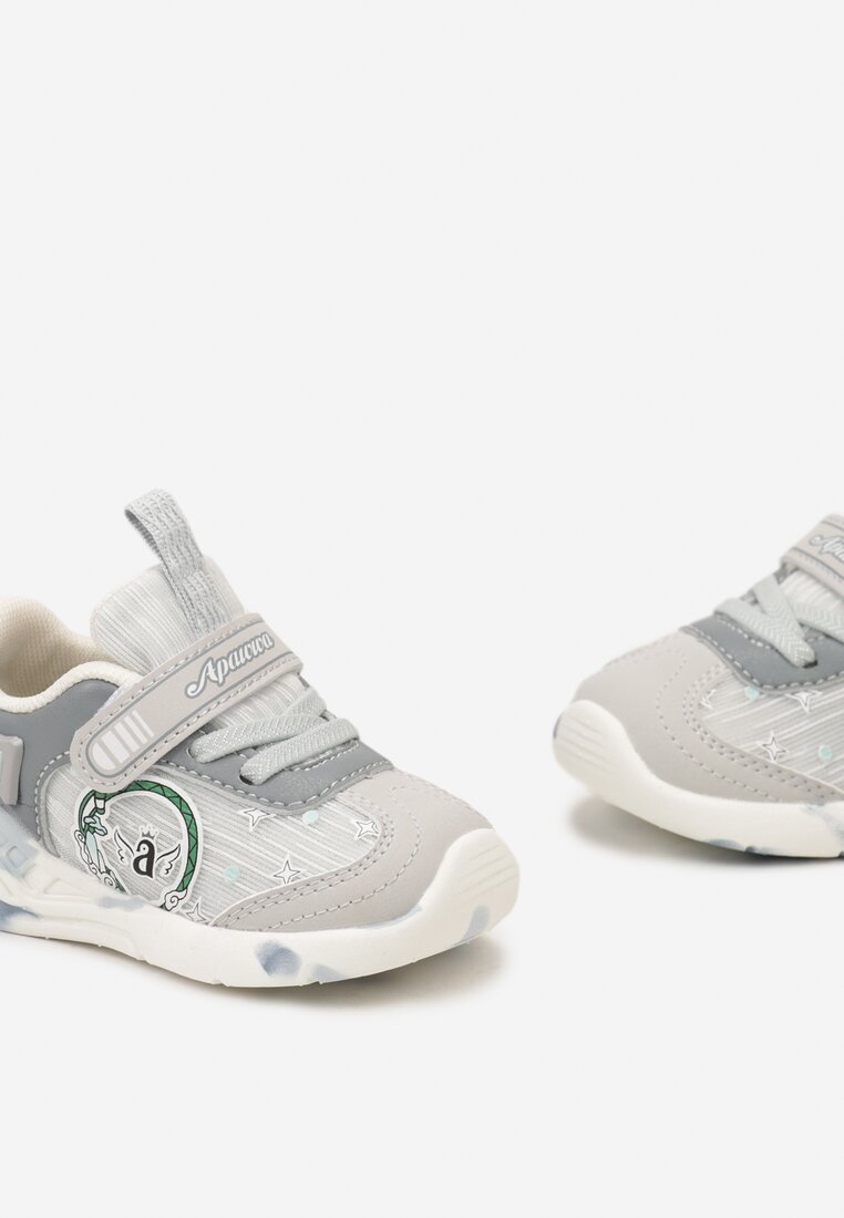Szare Buty Sportowe na Rzep z Ozdobnymi Naszywkami Niwelva