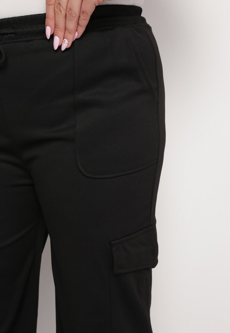 Czarne Spodnie z Gumką w Talii z Szerokimi Nogawkami i Dużymi Kieszeniami Ubavia