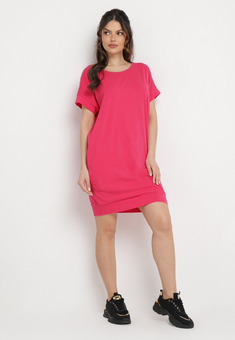 Różowa Pudełkowa Sukienka T-shirtowa o Krótkim Kroju Orlella