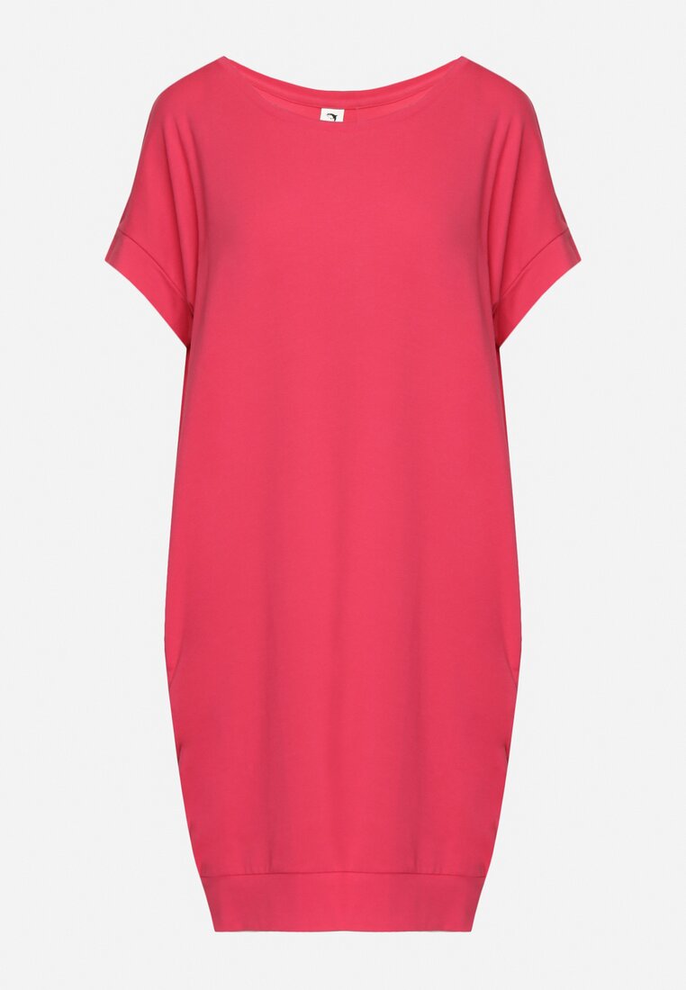 Różowa Pudełkowa Sukienka T-shirtowa o Krótkim Kroju Orlella