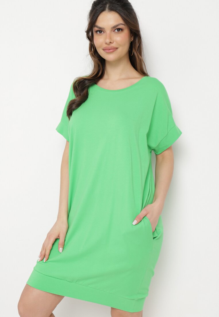 Zielona Pudełkowa Sukienka T-shirtowa o Krótkim Kroju Orlella