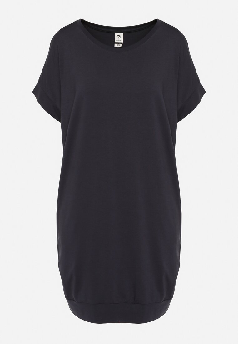 Granatowa Pudełkowa Sukienka T-shirtowa o Krótkim Kroju Orlella